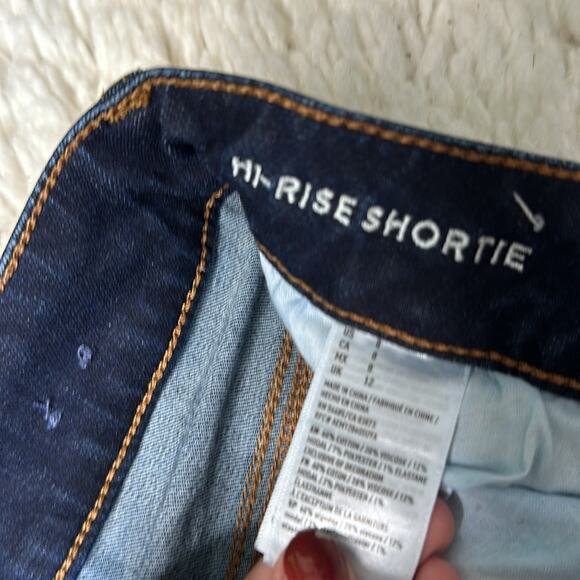 American Eagle Hi Rise Shortie Dark Wash Distressed Hem Longer Inseam Nice T35 - Picture 4 of 7